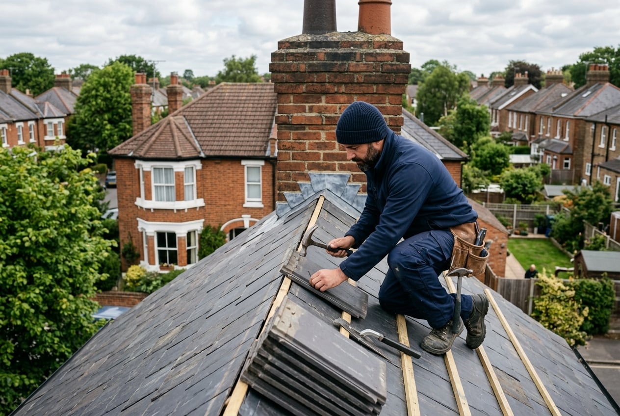 Professional roofing work on a UK property